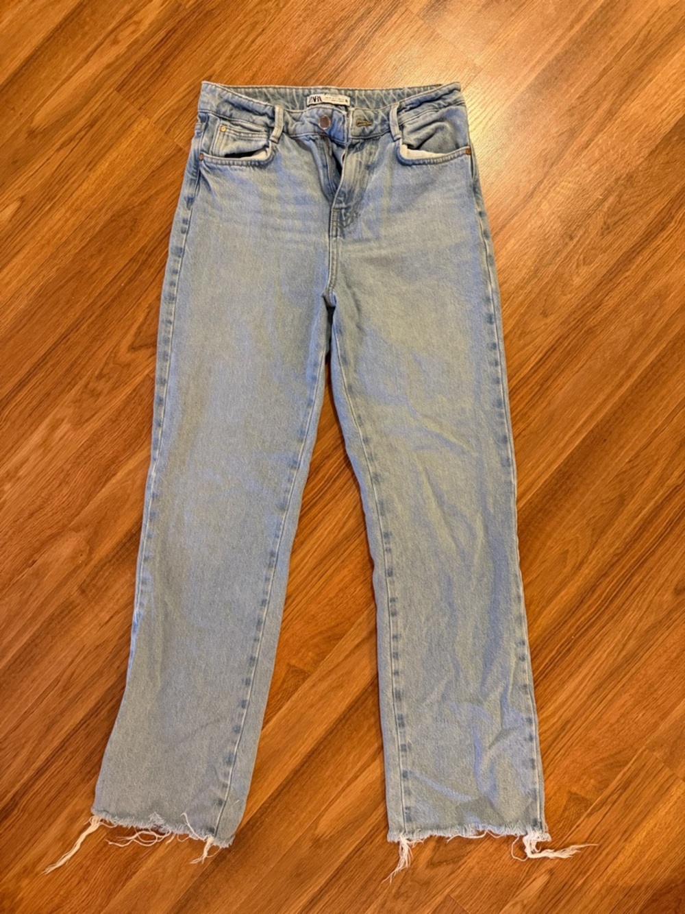 Zara Light Blue High-Rise Straight Jeans - Women